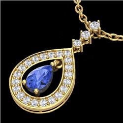 1.15 CTW Tanzanite & Micro Pave VS/SI Diamond Necklace Designer 14K Yellow Gold - REF-62M2H - 23174