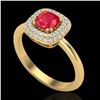 Image 2 : 1.16 CTW Ruby & Micro Pave VS/SI Diamond Ring Double Halo 18K Yellow Gold - REF-70W9F - 21034