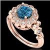 Image 1 : 1.2 CTW Intense Blue Diamond Solitaire Engagement Art Deco Ring 18K Rose Gold - REF-218X2T - 37832