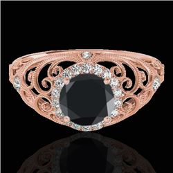 1.22 CTW Certified VS Black Diamond Solitaire Halo Ring 10K Rose Gold - REF-66W5F - 33782