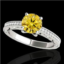1.25 CTW Certified Si Intense Yellow Diamond Solitaire Antique Ring 10K White Gold - REF-163H6A - 34