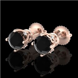 1.26 CTW Fancy Black Diamond Solitaire Art Deco Stud Earrings 18K Rose Gold - REF-67A3X - 37787