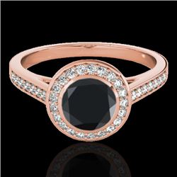 1.3 CTW Certified VS Black Diamond Solitaire Halo Ring 10K Rose Gold - REF-65Y8K - 33629