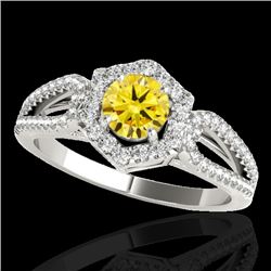 1.43 CTW Certified Si/I Fancy Intense Yellow Diamond Solitaire Halo Ring 10K White Gold - REF-176N4Y