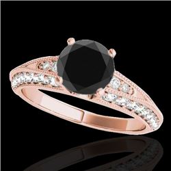 1.58 CTW Certified VS Black Diamond Solitaire Antique Ring 10K Rose Gold - REF-79T3M - 34625