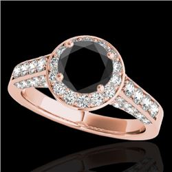 1.8 CTW Certified VS Black Diamond Solitaire Halo Ring 10K Rose Gold - REF-97A3X - 34046