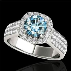 1.8 CTW Si Certified Fancy Blue Diamond Solitaire Halo Ring 10K White Gold - REF-209Y3K - 34065