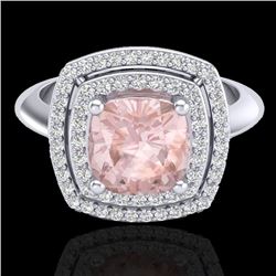 1.92 CTW Morganite & Micro VS/SI Diamond Pave Halo Ring 18K White Gold - REF-72Y5K - 20765