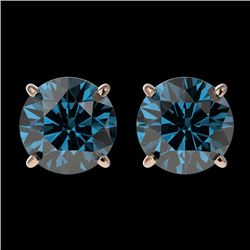 1.97 CTW Certified Intense Blue SI Diamond Solitaire Stud Earrings 10K Rose Gold - REF-205X9T - 3665