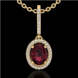 2 CTW Garnet & Micro Pave VS/SI Diamond Necklace Solitaire Halo 18K Yellow Gold - REF-58N2Y - 20662