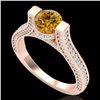 Image 1 : 2 CTW Intense Fancy Yellow Diamond Engagement Micro Pave Ring 18K Rose Gold - REF-200X2T - 37624