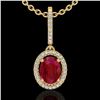 Image 1 : 2 CTW Ruby & Micro Pave VS/SI Diamond Necklace Solitaire Halo 18K Yellow Gold - REF-64Y2K - 20668