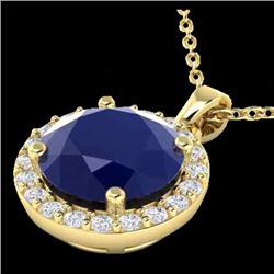 2 CTW Sapphire & Halo VS/SI Diamond Micro Pave Necklace 18K Yellow Gold - REF-44H2A - 21576