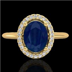 2 CTW Sapphire & Micro Pave VS/SI Diamond Ring Solitaire Halo 18K Yellow Gold - REF-56X9T - 21021