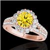 Image 1 : 2.01 CTW Certified Si/I Fancy Intense Yellow Diamond Solitaire Halo Ring 10K Rose Gold - REF-209F3N 