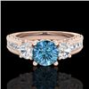 Image 2 : 2.07 CTW Intense Blue Diamond Solitaire Art Deco 3 Stone Ring 18K Rose Gold - REF-254N5Y - 37783