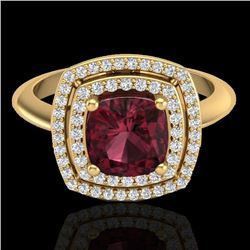 2.27 CTW Garnet & Micro VS/SI Diamond Pave Halo Ring 18K Yellow Gold - REF-65M3H - 20763