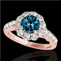 2.35 CTW Si Certified Fancy Blue Diamond Solitaire Halo Ring 10K Rose Gold - REF-218Y2K - 33550