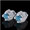 Image 1 : 2.75 CTW Fancy Intense Blue Diamond Micro Pave Stud Earrings 18K White Gold - REF-236X4T - 37628