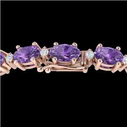 25.8 CTW Amethyst & VS/SI Certified Diamond Eternity Bracelet 10K Rose Gold - REF-122M9H - 29442