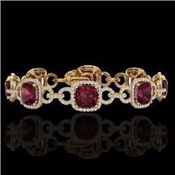 30 CTW Garnet & Micro VS/SI Diamond Bracelet 14K Yellow Gold - REF-368W9F - 23025