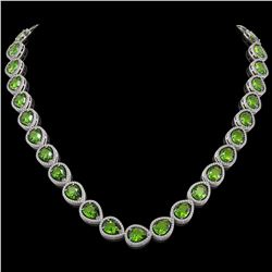 33.6 CTW Peridot & Diamond Halo Necklace 10K White Gold - REF-675X3T - 41213