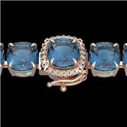 35 CTW London Blue Topaz & Micro VS/SI Diamond Halo Bracelet 14K Rose Gold - REF-152Y2K - 23331