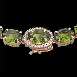 35.25 CTW Green Tourmaline & VS/SI Diamond Tennis Micro Halo Necklace 14K Rose Gold - REF-340N2Y - 4