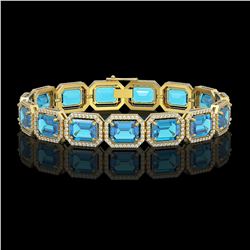 35.61 CTW Swiss Topaz & Diamond Halo Bracelet 10K Yellow Gold - REF-337T3M - 41557