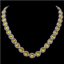 36.8 CTW Fancy Citrine & Diamond Halo Necklace 10K White Gold - REF-604W2F - 41228