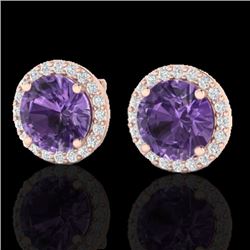 4 CTW Amethyst & Halo VS/SI Diamond Micro Pave Earrings Solitaire 14K Rose Gold - REF-53H3A - 21476