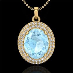 4 CTW Aquamarine & Micro Pave VS/SI Diamond Necklace 18K Yellow Gold - REF-122T8M - 20555