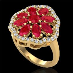 4 CTW Ruby & VS/SI Diamond Cluster Designer Halo Ring 10K Yellow Gold - REF-63F8N - 20785