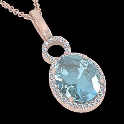 4 CTW Sky Blue Topaz & Micro Halo VS/SI Diamond Necklace 14K Rose Gold - REF-53K6W - 22773