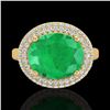 Image 2 : 4.50 CTW Emerald & Micro Pave VS/SI Diamond Ring 18K Yellow Gold - REF-119W6F - 20914