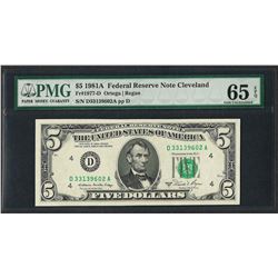 1981A $5 Federal Reserve Note Cleveland Fr.1977-D PMG Gem Uncirculated 65EPQ