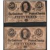 Image 1 : Lot of (2) 1864 Fifty Cents Confederate States of America Notes