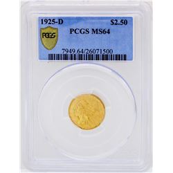 1925-D $2 1/2 Indian Head Quarter Eagle Gold Coin PCGS MS64