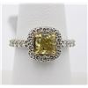 Image 1 : 14KT Two Tone Gold 2.24 ctw Halo Fancy Yellow Cushion and Round Diamond Ring