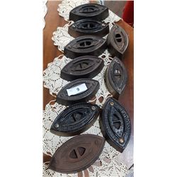 LOT OF 10 ANTIQUE SAD IRONS
