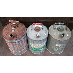 THREE VINTAGE GALVANIZED GAS CANS