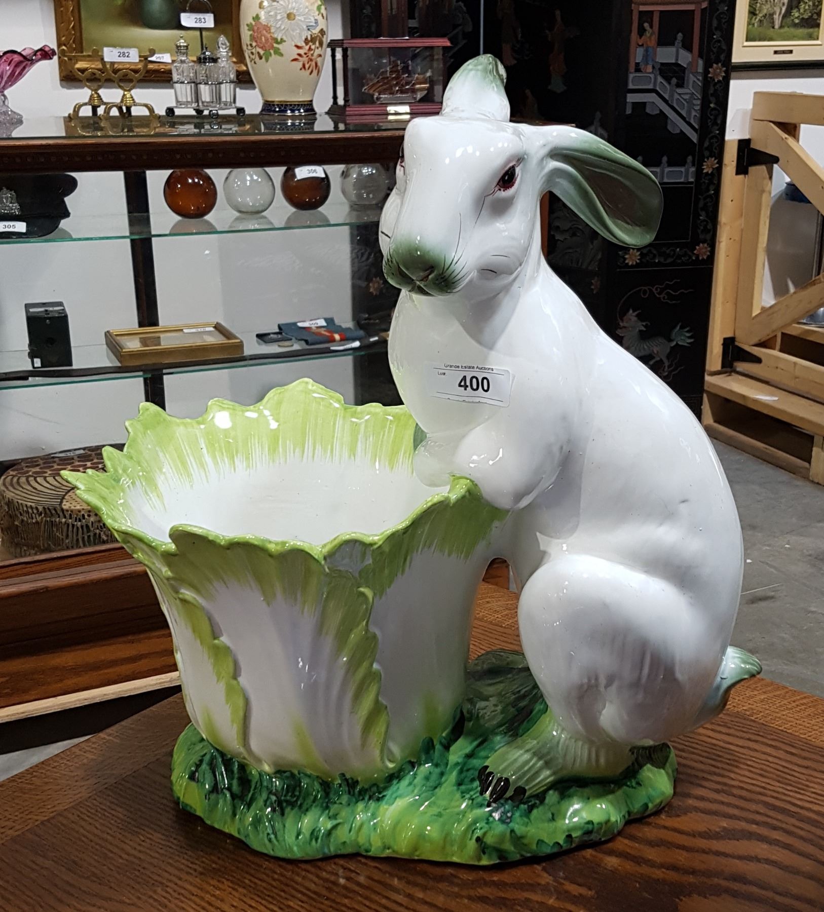 LARGE FIGURAL RABBIT PLANTER