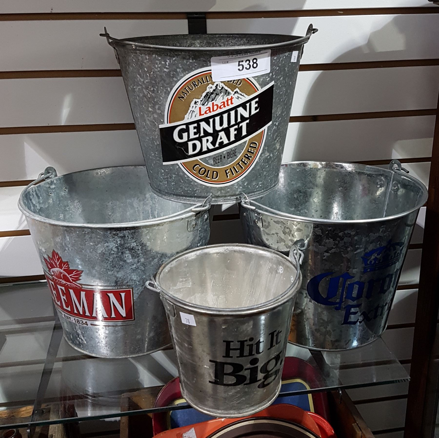 FOUR GALVANIZED BEER BUCKETS