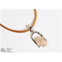 ST. SILVER ROSE QUARTZ PENDANT W/FASHION CORD