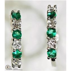 STERLING SILVER EMERALD HOOP EARRINGS
