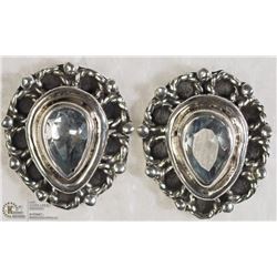 STERLING SILVER AQUAMARINE FLORAL STYLE EARRINGS