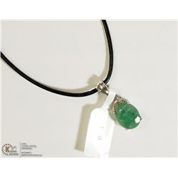 ST. SILVER EMERALD PENDANT (3CT) W/SILVER CHAIN