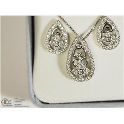 ST. SILVER CUBIC ZIRCONIA EARRINGS & PENDANT SET