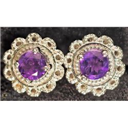 STERLING SILVER AMETHYST 2 IN 1  STUD EARRINGS