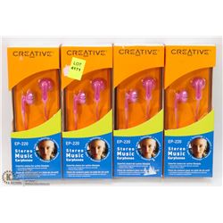 LOT OF 4 NEW CREATIVE STEREO MUSIC EARPHONES